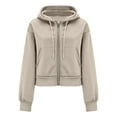 thumbnail image 3 of TRUBKH Full Zip Up Hoodie light weight cardigan women kimono cardigan zip up hoodie women hoodies for women Zip Up Cropped Hoodies Sweatshirts Full Zip Crop Jacket Fall Clothes Gray L, 3 of 8