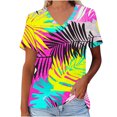 thumbnail image 5 of JTZGDY Vintage Floral Print Summer Tops for Women Casual Short Sleeve Oversized V Neck Graphic T-Shirts Loose Fit Comfy Beach Vacation Tunic Tees Shirt Blouse Hot Pink M, 5 of 6