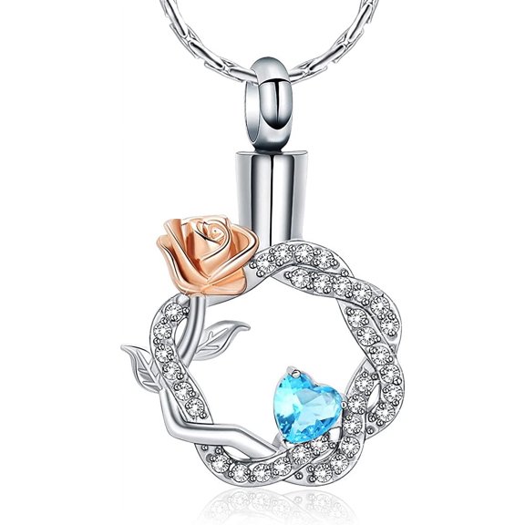 Rose Flower Urn Necklaces for Ashes, Circular Cremation Necklack for Ashes, Cremation Jewelry Locket Stainless Steel Keepsake Waterproof Memorial Pendant