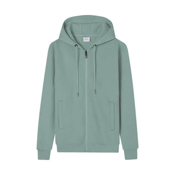 Dolkfu Sudadera con capucha de cremallera completa para hombre, sudadera de color sólido forrada de felpa, chaqueta deportiva de invierno para hombre. M