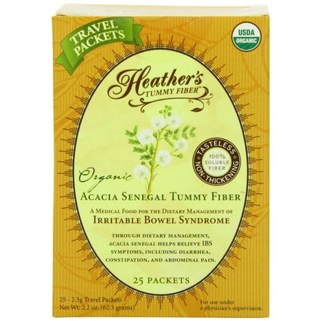 Heather's Tummy Fiber Organic Acacia Senegal Prebiotic Travel Packets (1 Box, 25 Packets) for IBS