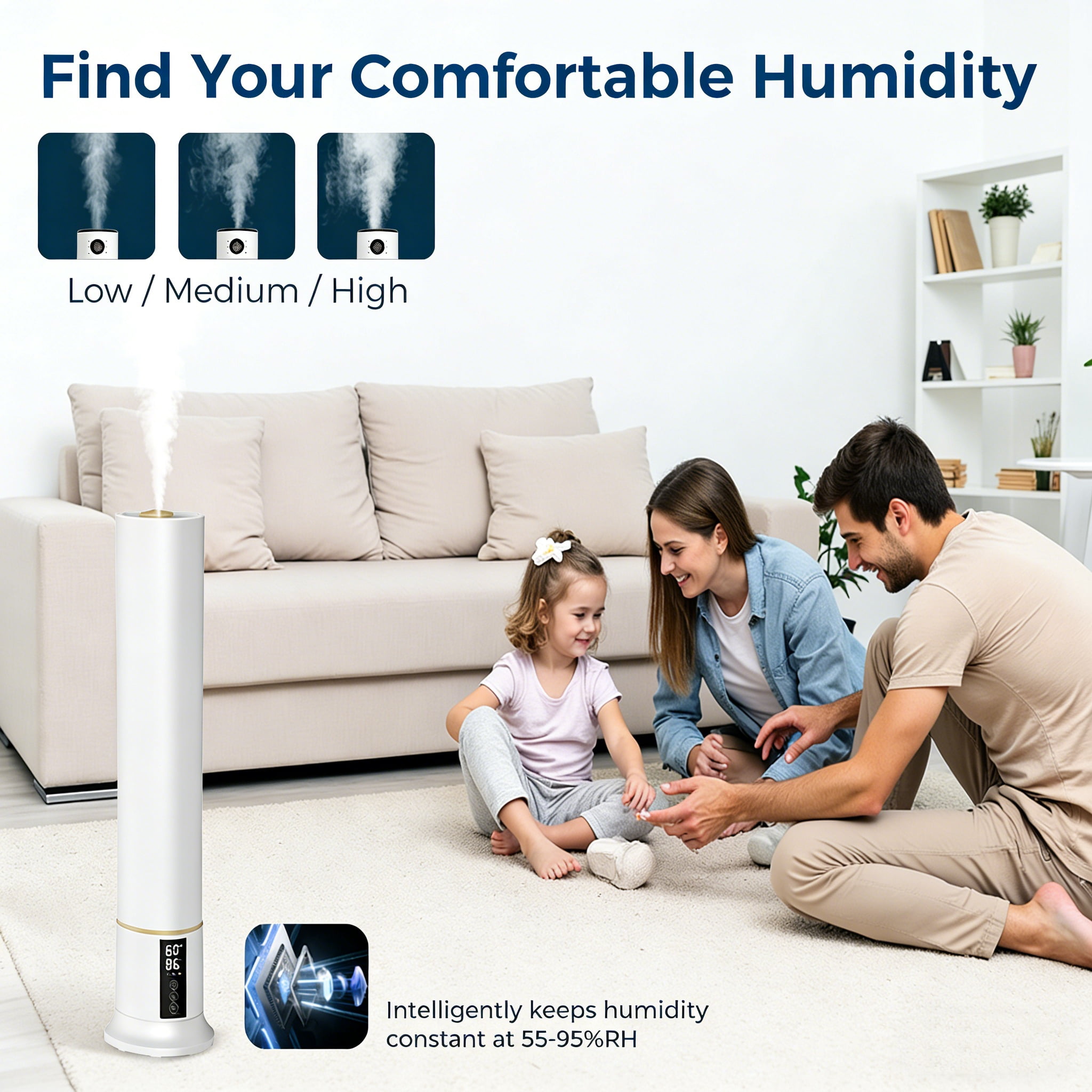 Humidifier Large Room,2.4Gal Cool Mist Humidifiers for Bedroom 9L High Capacity 36dB Quiet Air Humificador fit Removable Water Tank 360° Adjustable, Top Fill & Easy Clean with Remote Control