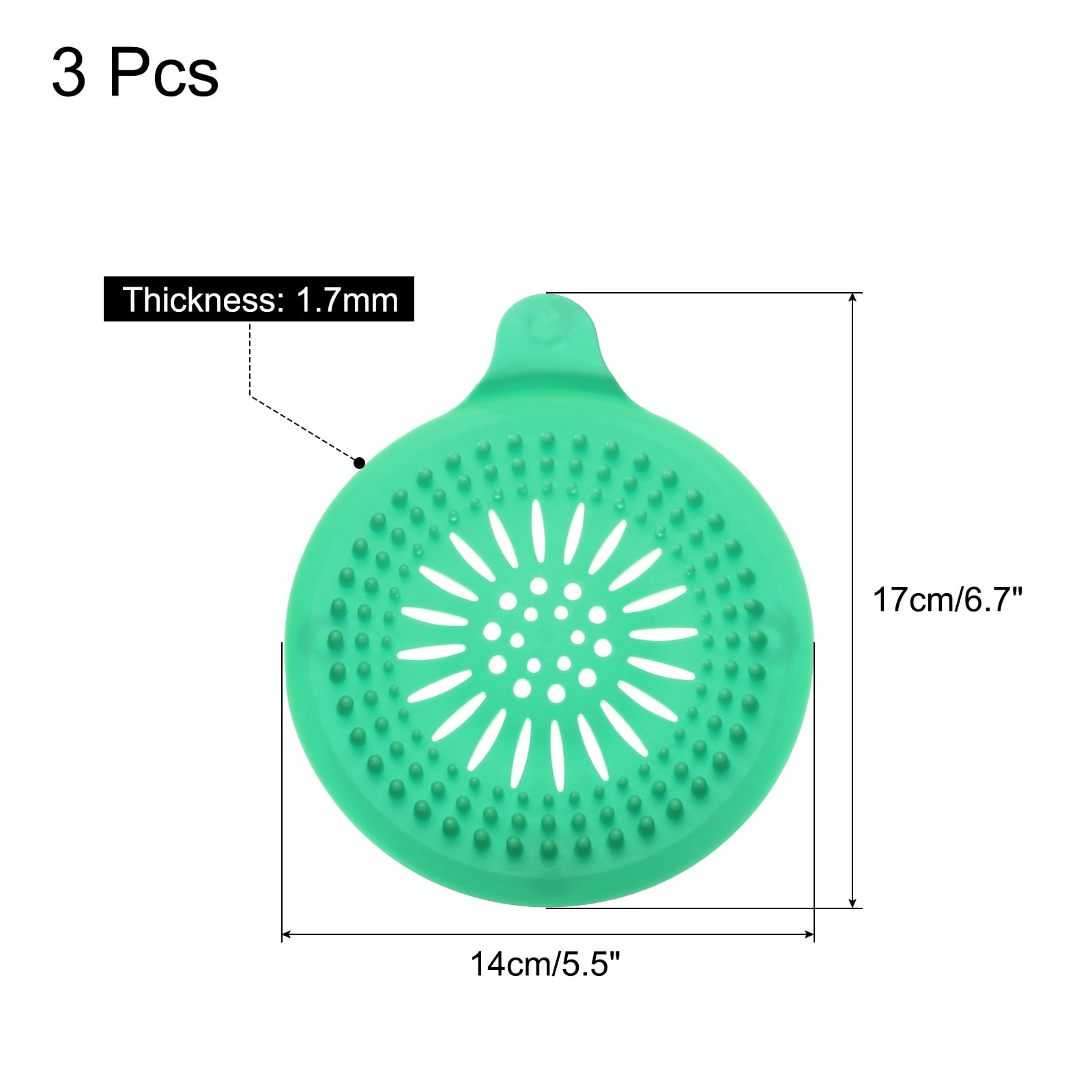 Unique Bargains Shower Drain Hair Catcher Round Cover with Anti-slip Point 5.5" Green 3Pcs