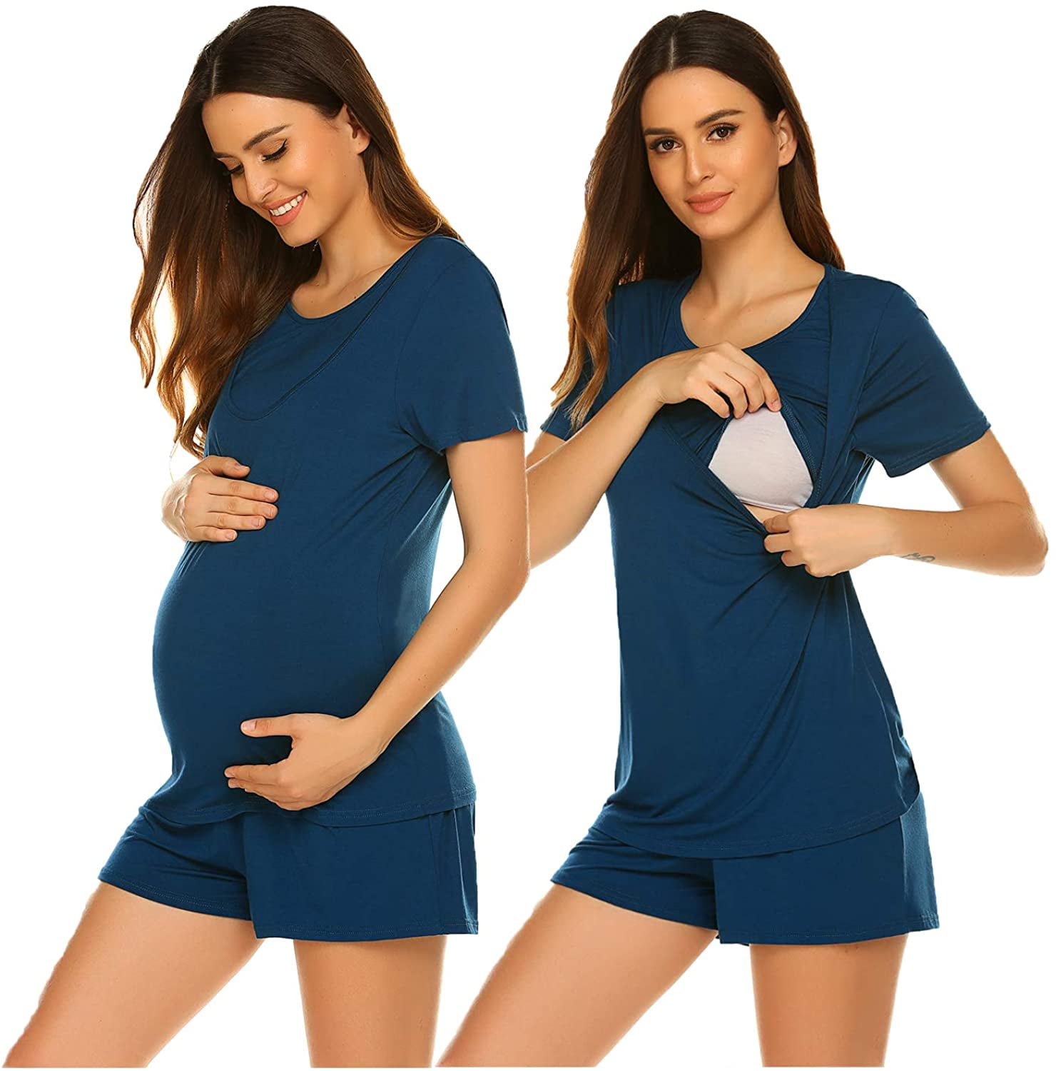 Ekouaer Maternity Nursing Pajamas Sleepwear Set Shorts Striped For