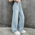 thumbnail image 2 of WXFAZCVU Girls Jeans Cute Baggy Denim Pants Elastic Waist Trousers Casual Everyday Wear Size 5-6 Years, 2 of 4