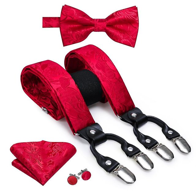 Tirantes de seda de lujo para hombres adultos, cuero, Metal, 6 Clips, tirantes, pajarita para fiesta de boda para hombres y tirantes elásticos Vintage para hombres Bd-304011 kaili Sencillez