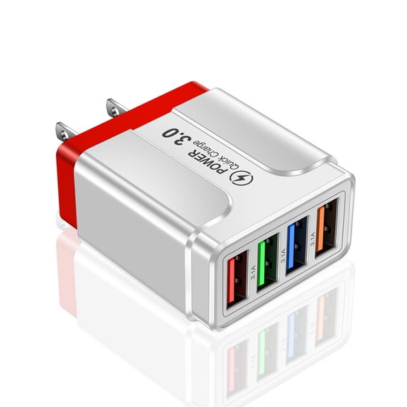4 USB Mobile Phone Charger 3.1A Color Charging Head Quick Charge 3.0 LED Light,Red