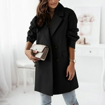 jsaierl Women's Basic Essential Double Breasted Mid-Long Wool Blend Pea Coat Trench Jacket Winter Apparel