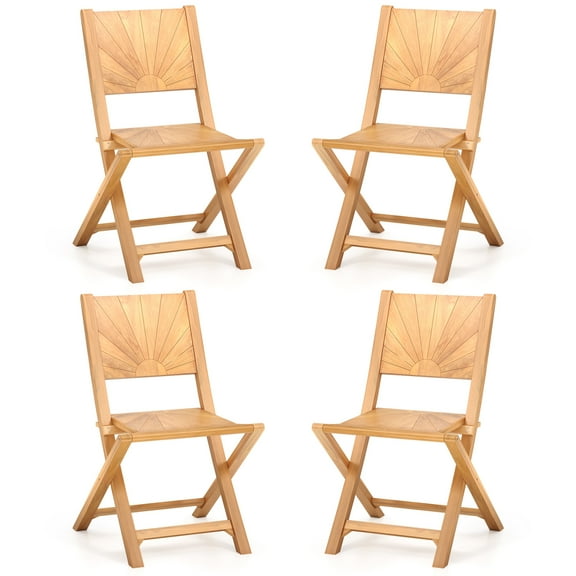 Gymax 4 PCS Folding Patio Chairs w/ Inclined Backrest Teak Wood Outdoor Dining Chairs