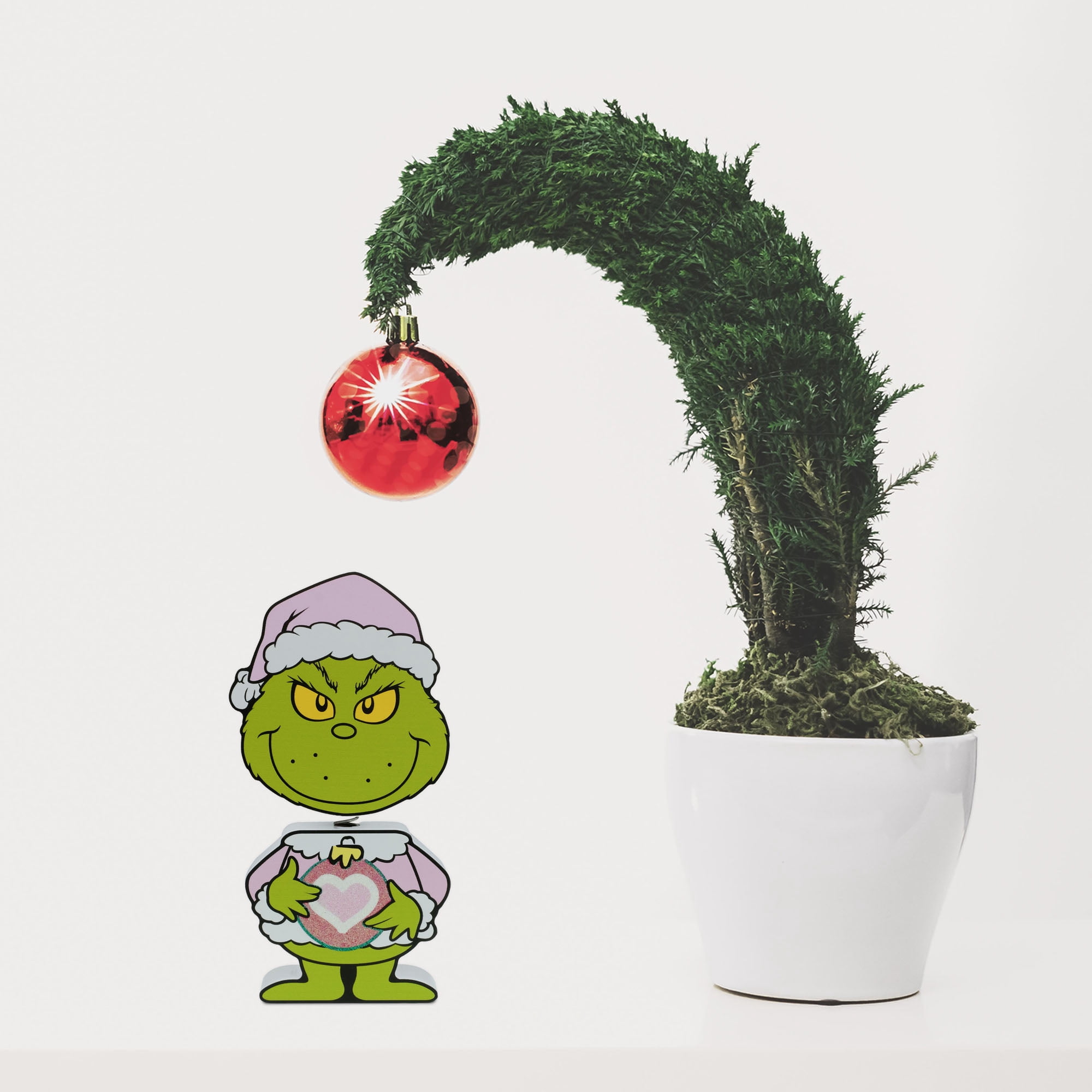 Dr. Seuss The Grinch Pink Santa Outfit Wooden Bobble Head Figurine