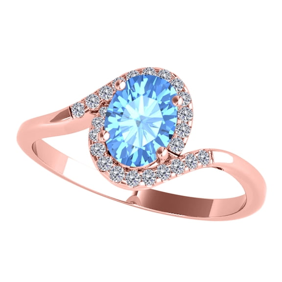 Mauli Jewels Engagement Rings for Women 1.00 Carat Halo Diamond & Blue Topaz Gemstone Ring In Solid Prong-Setting Solid 14K Rose Gold