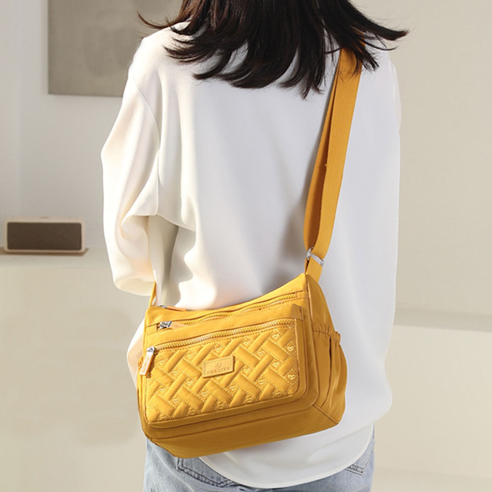 Crossbody Bags for Women Waterproof Nylon Shoulder Bag Roomy Multiple Pockets Messenger Purses Handbags with Adjustable Shoulder Strap Yellow