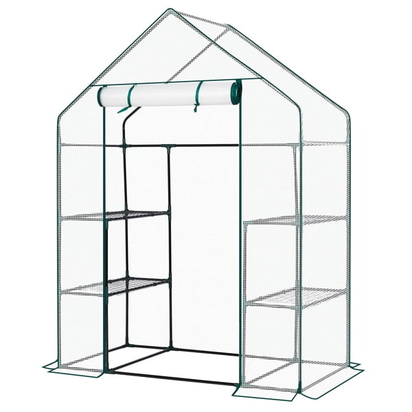 Mini Walk-in Greenhouse with PE Cover, 4-Shelf Indoor Outdoor Plant Gardening Green House for Garden Backyard, 56" x 29" x 77", White