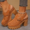 thumbnail image 3 of Dakaela Womens Chunky Heels Mules Closed Toe Slingback Platform Clogs Sandals Comfortable Casual Pumps Slides Shoes with Strap Brown 8.5, 3 of 9