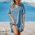 thumbnail image 5 of Shirt Dresses for Women Collared V-Neck Shirt Dress Solid Color Short Sleeve Dress Casual Lightweight Summer Mini Dresses, 5 of 8