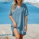 thumbnail image 5 of Vestido de Manga Larga para las Mujeres Caída Color Sólido Solapa Bolsillo de Manga Corta, Vestido Corto de Manga Larga para las Mujeres Longitud de Rodilla Casual, 5 of 8