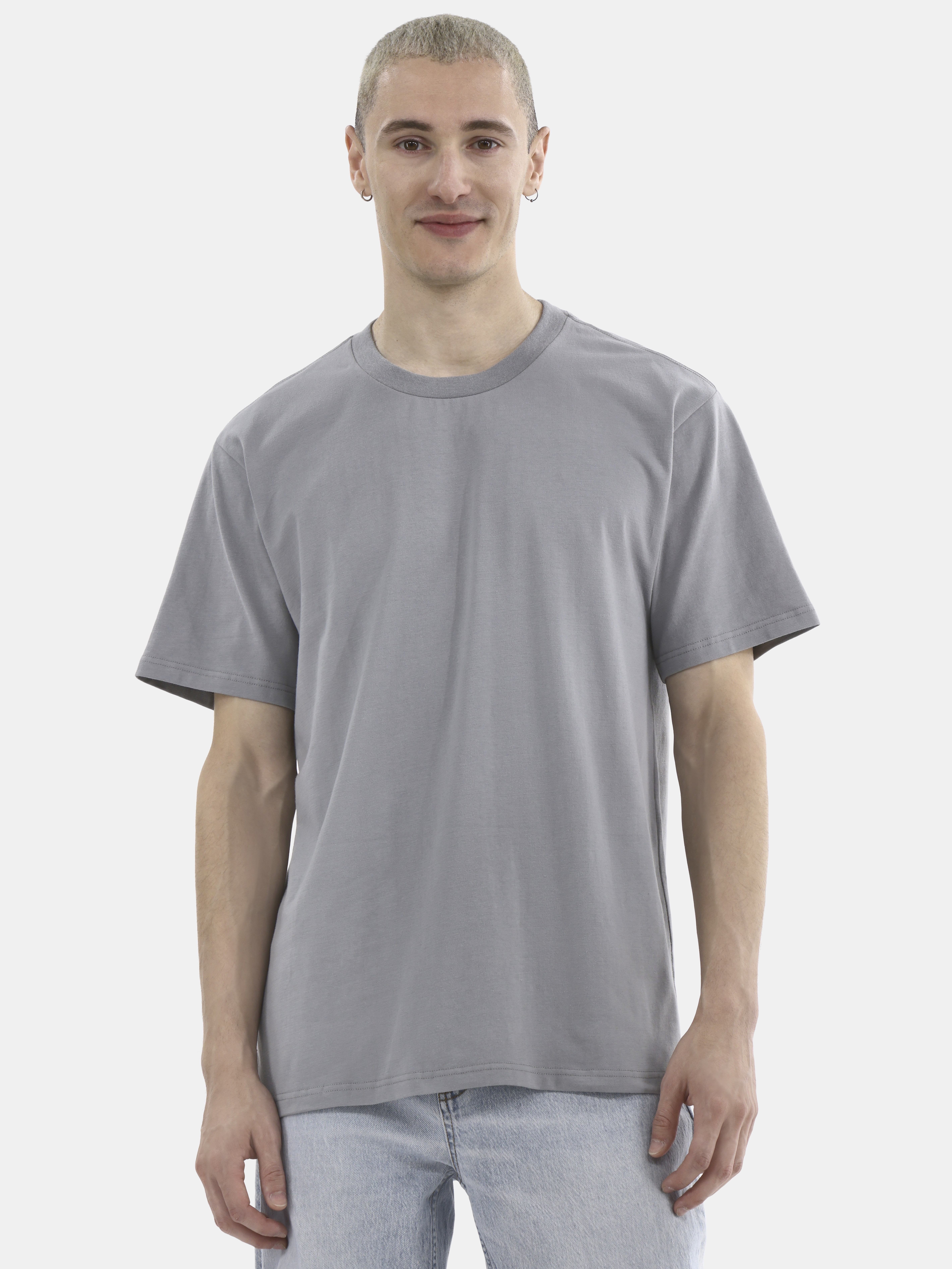 No Boundaries Flat Grey Basic Crewneck Undershirts with Short Sleeves, 2-Pack, Men's