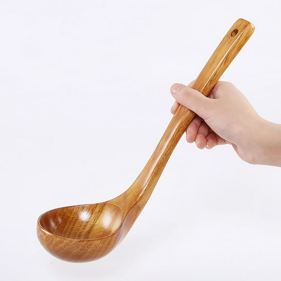 PLGEBR Soup Ladle Japanese Solid Wood Soup Ladle Long Handle Hot Pot Spoon Kitchen Cooking Utensil