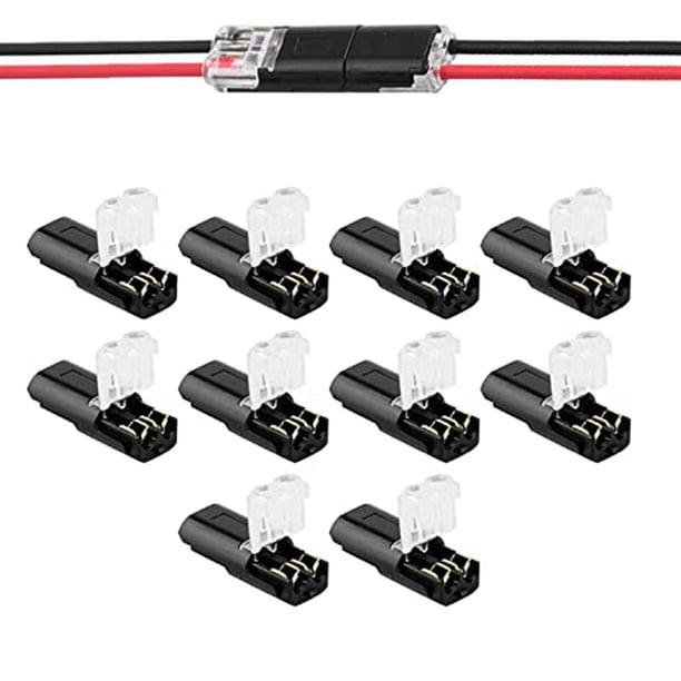 Conector enchufable de doble cable + hebilla de bloqueo, sin corte de pelado de cables, conector LED de 2 vías y 2 pines para AWG 20-24, 20 piezas