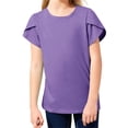 thumbnail image 2 of Petal Sleeve Kids V-Neck Solid Color T-Shirt Tops, 2 of 5