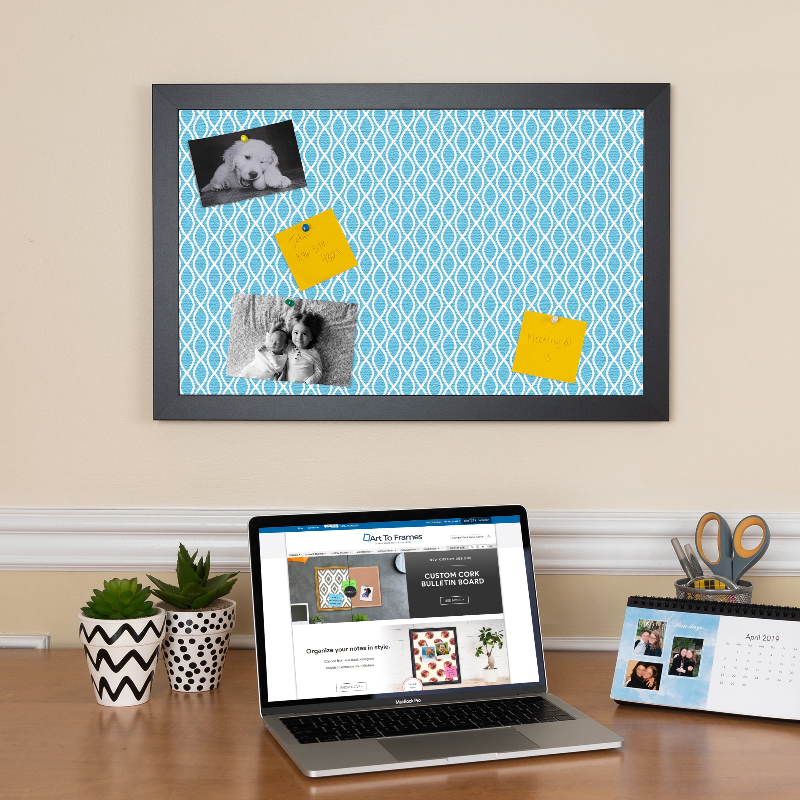 PinPix 16x16 Custom Cork Bulletin Board Sky Blue Waves Poster Board Has a Fabric Style Canvas Finish, Framed in Sky Blue Waves, by ArtToFrames (PinPix-245)