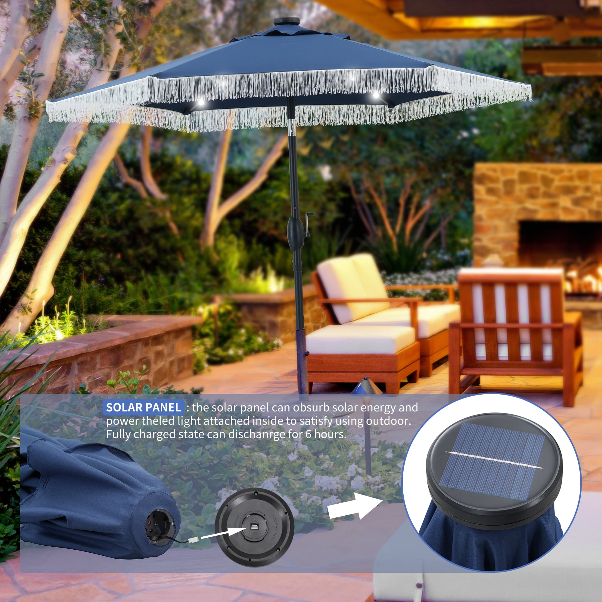 7.5 lighted patio umbrella MASTERCANOPY 7.5ft with Solar Lights, Orange Patio umbrellas are 7.5 feet in diameter 7.5/9Ft LED Lighted Patio Umbrella,
