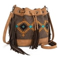 thumbnail image 4 of Montana West Aztec Bucket Bags for Women Western Fringe Crossbody Bag Vintage Drawstring, Brown, 4 of 7