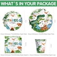 thumbnail image 2 of Dinosaur 3rd Birthday Party Supplies Decorations, Dino Theme Three Rex Birthday Decorations, Paper Plates, Cups, Napkins, Tablecloth, Disposable Cutlery, Swirls, Banner, Serves 24, 2 of 7