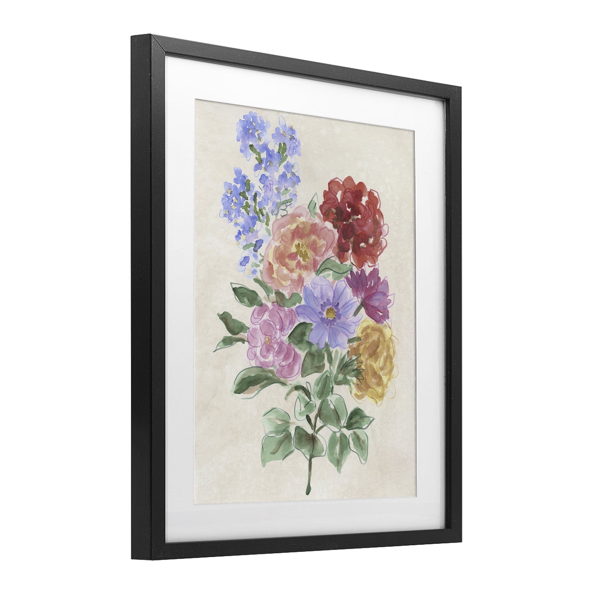 Stupell Industries Mixed Blooms on Parchment Black Framed Print Under Glass, design by June Erica Vess