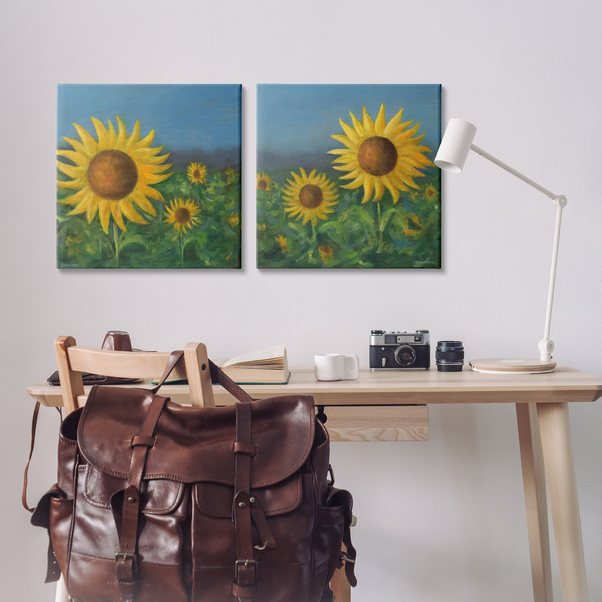 Stupell Industries Gorgeous Sunflower Field Plants & Flowers Painting Wrapped Canvas Art Print Wall Art, 24 x 24, Set of 2