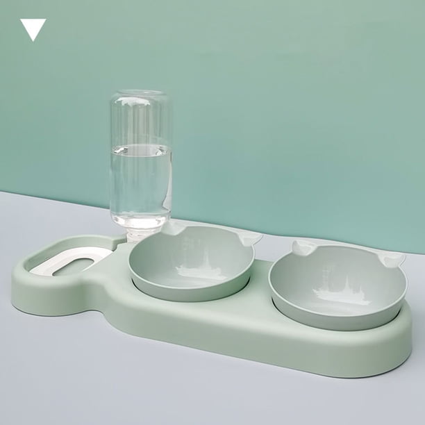 Pet Cat Double Bowl Alimentador automático Fuente de agua para alimentos (verde claro) JShteea Libre de BPA