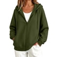 thumbnail image 2 of thefmos Women's Hooded Zip Up Sweatshirt Jacket with Pockets Solid Color Casual Coat Fashion Fall Winter Clothes, Army Green L, 2 of 9