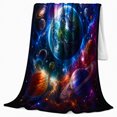 thumbnail image 2 of Cosmic Earth & Planets Nebula Art for Space Fans, Dreamy Celestial Vista Flannel Blanket, Cozy Warm Thanksgiving Gift, Vibrant Home Decor for Living Room and bedroom, 2 of 9