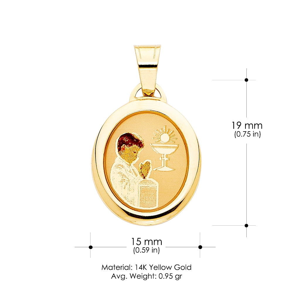 Details about   14K Yellow Gold Communion Religious Charm Pendant with 0.8mm Box Chain Necklace 