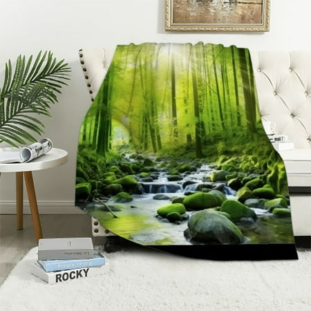 Fenyluxe Rocks Green Forest Print Throw Blanket for Bed Couch Car - Lightweight & Plush All Seasons Blanket - Exquisite Gift for Kids and Adults 40x50in