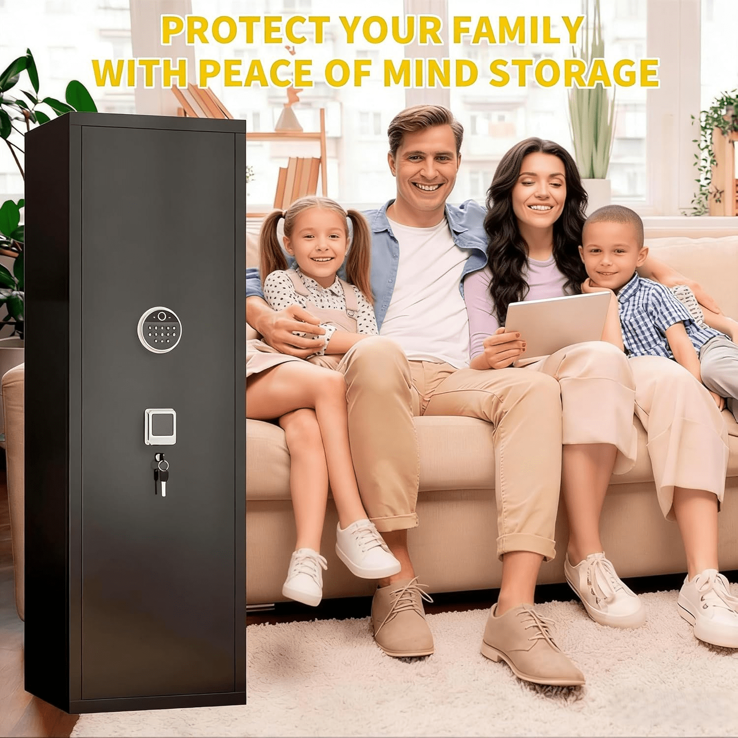 Fireproof Gun Safe,14-16 Black Gun Safe With Biometric Gun Safes,Large Rifle Safe for Home for Rifles and Pistols,Gun Cabinet with Adjustable Shelves,No Assembly Required