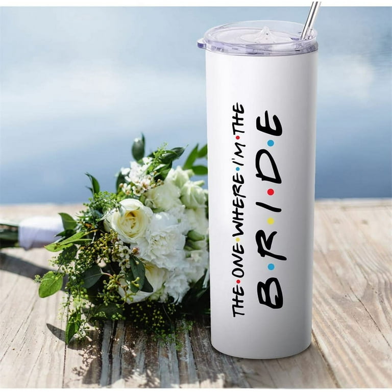 Bachelorette Gifts for Bride Bridal Shower Gift for Bride 20oz White Skinny Wine Tumbler Bride to Be Gifts for Her Wedding Day Engagement Gifts for