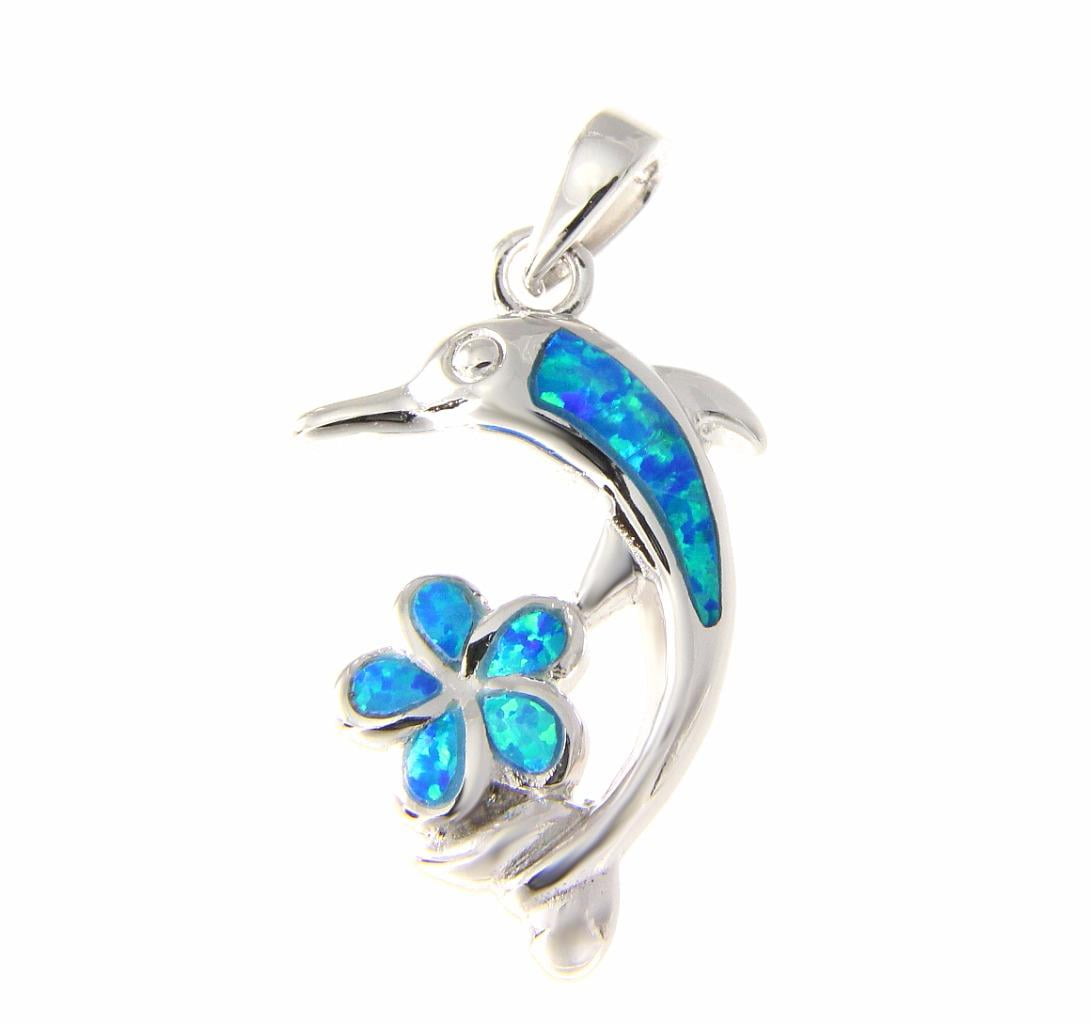 Sterling Silver Hawaiian Jewelry Plumeria Flower Synthetic Blue Opal Pendant