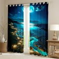 thumbnail image 2 of Erosebridal Sea Beach Curtains for Living Room,Blue Golden 30%-50% Blackout Curtains Set of 2 (38x45),Moon Sky Curtains and Drapes (38x45),Ocean Bedroom Decor, 2 of 6