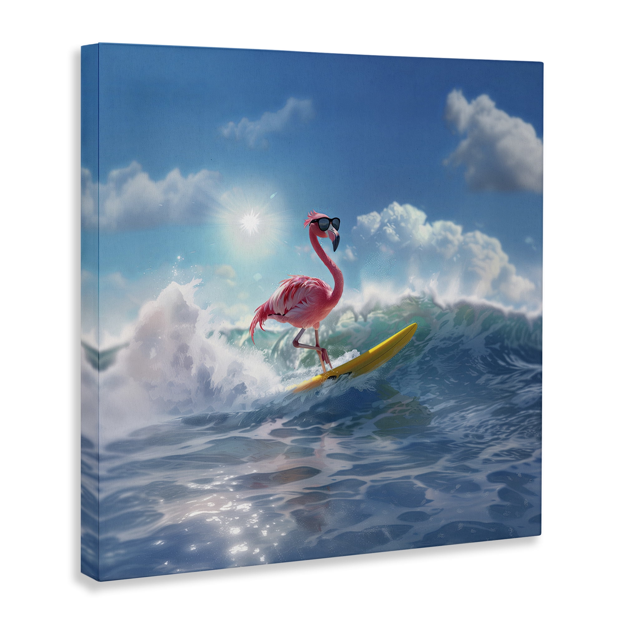 Stupell Industries Flamingo Surfing White Caps Nautical & Beach Painting Wrapped Canvas Art Print Wall Art, 36 x 36