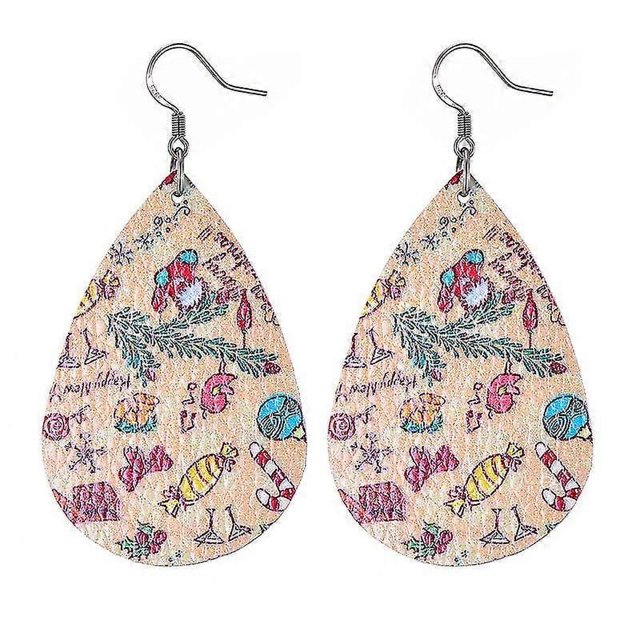 Pendientes de cuero con forma de lágrima para Navidad, joyería para mujeres y niñas, B27