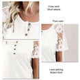 thumbnail image 5 of Women Lace Short Sleeve T Shirt Button Front Pure Color Crew Neck Loose Fitting Summer Top White S, 5 of 6