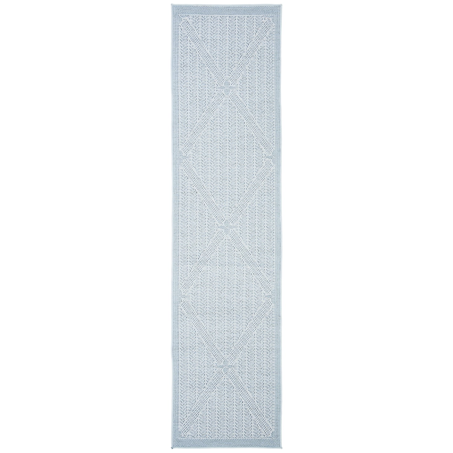 SAFAVIEH Machine Washable Rug Indoor/Outdoor Bermuda Collection - Bermuda Julijana Geometric Diamonds Indoor/Outdoor Runner Rug Light Blue/Ivory, 2' x 8'