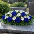 thumbnail image 4 of PLPPYFS Headstone Flower Saddle Arrangements - Artificial Cemetery Flowers Silk Funeral Memorial Day Sympathy Floral for Outdoor Gravestone Decorations, Memorial Gift for Loved One, 4 of 7