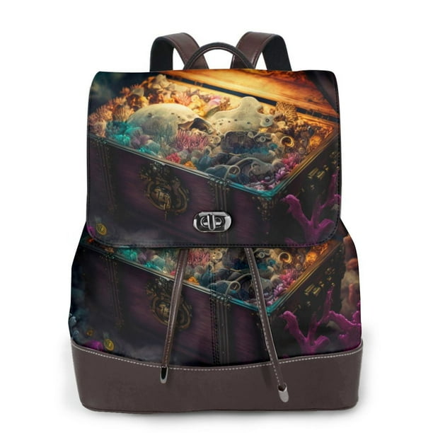 Balery Underwater Treasure Chest Mochila de Cuero para Mujeres, Gran Capacidad, Bolsa de Viaje Multifuncional, Mochila de Cuero y Bolsa de Hombro para Mujeres