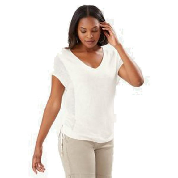 Tommy Bahama Alana Linen Side Tie V-Neck Shirt, Coconut, Small