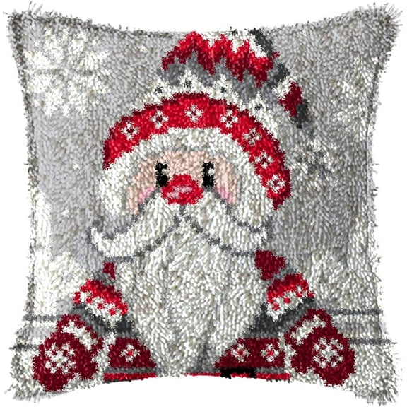 Latch Hook Kits for DIY Throw Pillow Cover,Needlework Cushion Cover Hand Craft Crochet for Great Family 17X17inch Christmas Hat