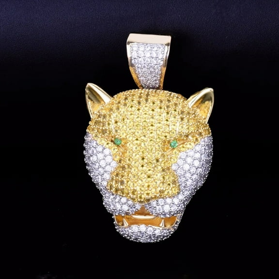 DUBSS Leopard Head Pendant Gold Color Iced Cubic Zircon Men's Hip Hop Necklace Jewelry