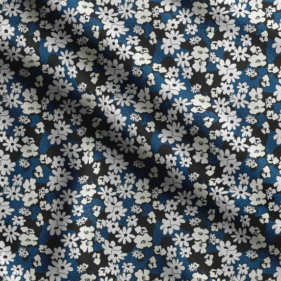 Soimoi Floral Print,Cotton Cambric, Quilting Fabric Sold by The Yard 42 Inch Wide, Medium Weight Cotton Fabric, SewingSupplies,White & Blue