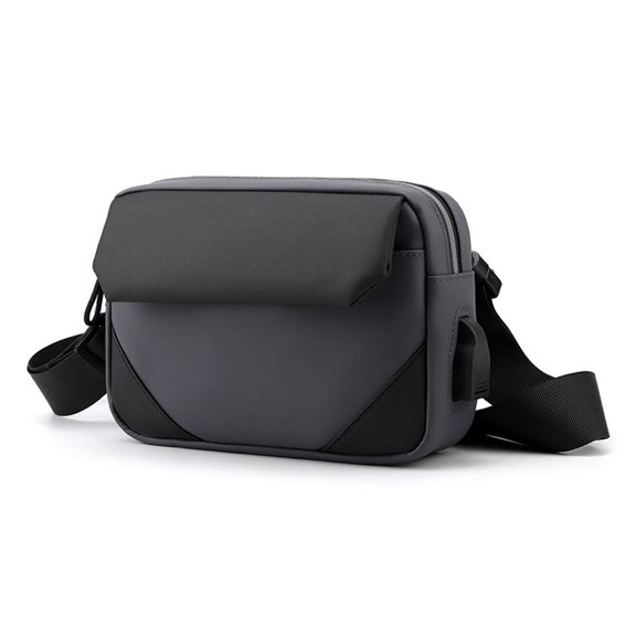 New street trend cross-border men's bag of Oxford Crossbody Bag covered with solid color. - grey